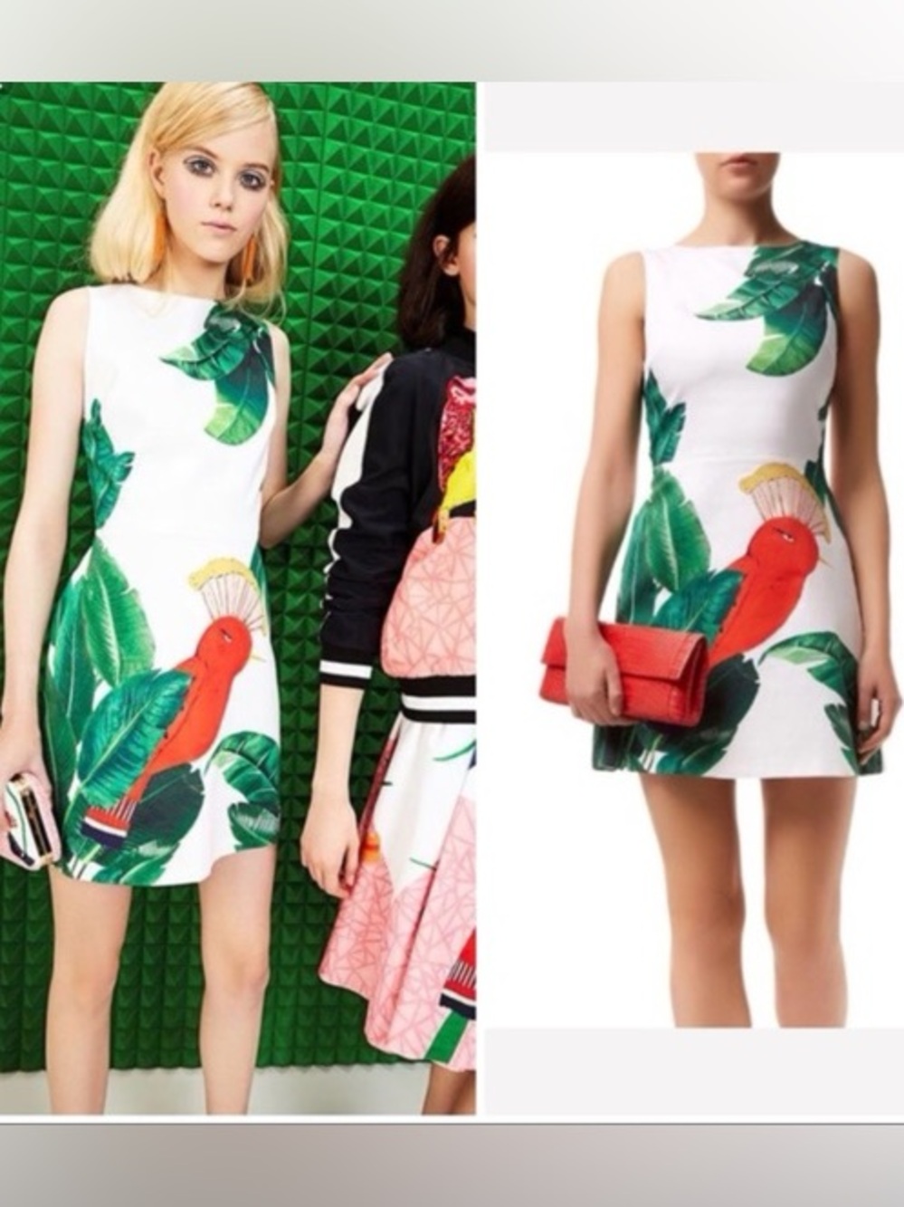 Alice & Olivia Malin Botanical Bird Print Sleeveless Shift Dress